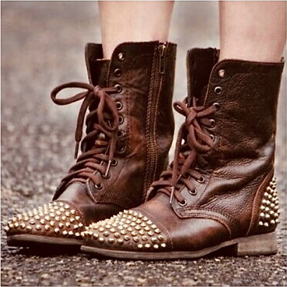 Steve Madden Brown Studded Combat Boots